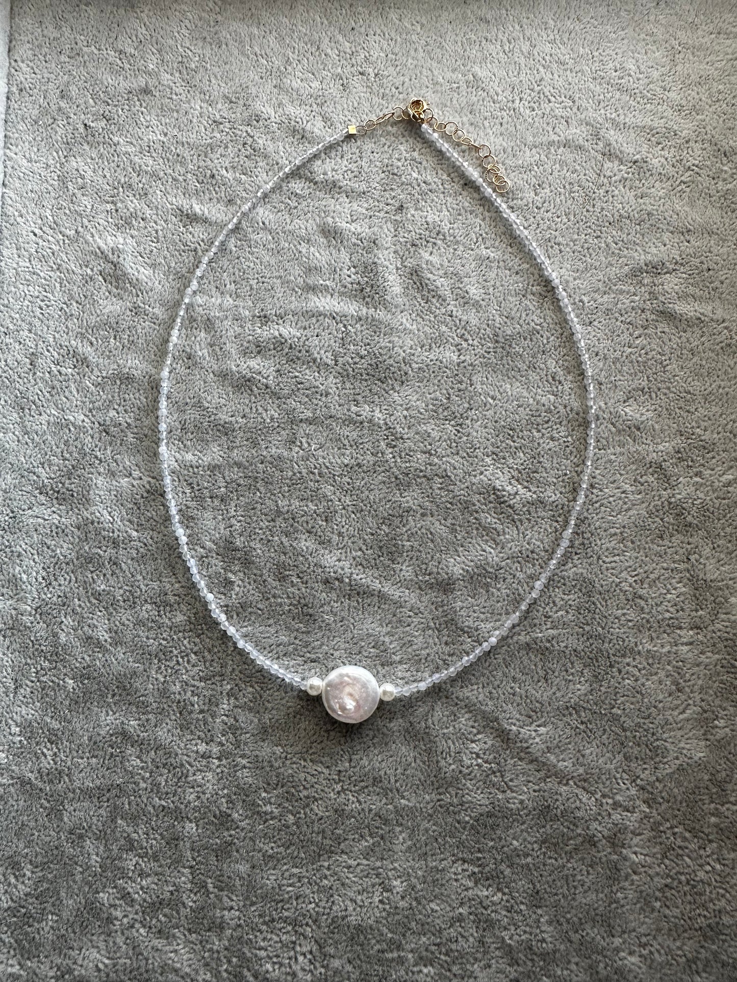 Aquamarine Dainty Pearl Necklace