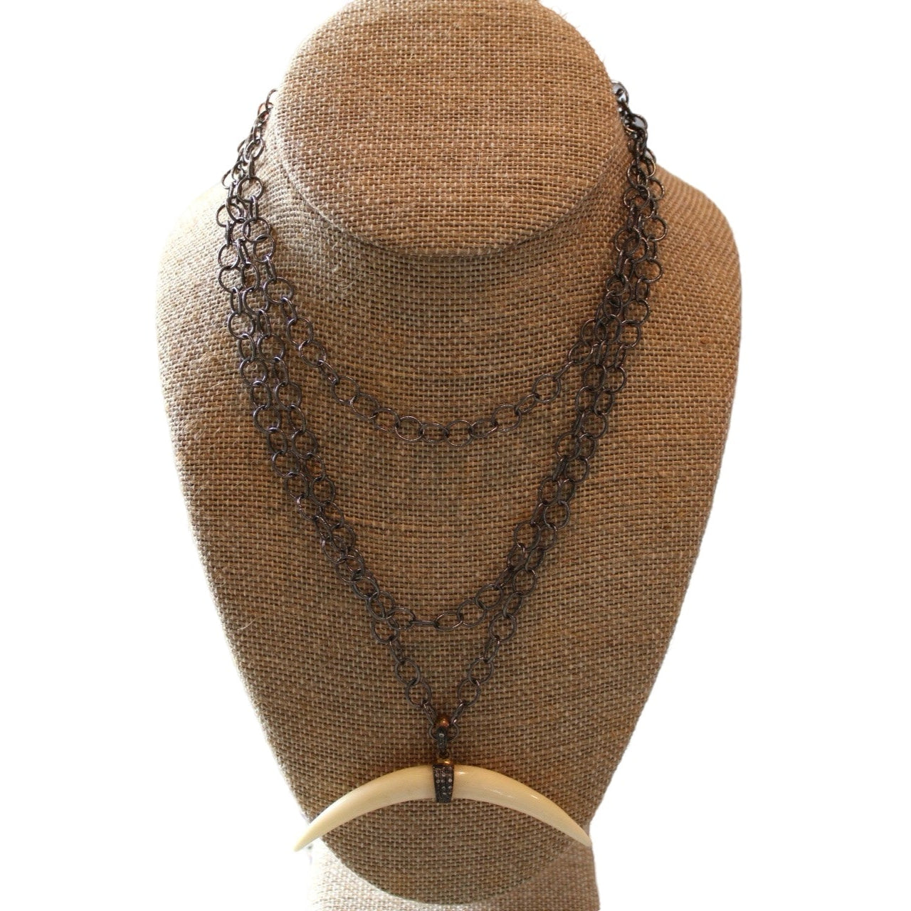 Gunmetal Chain Necklace with Horn