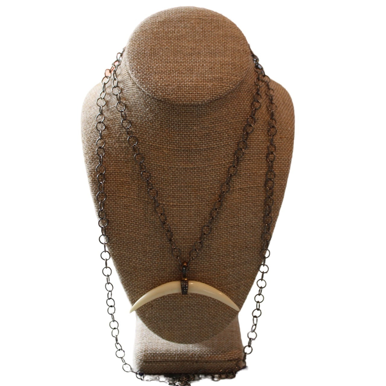 Gunmetal Chain Necklace with Horn