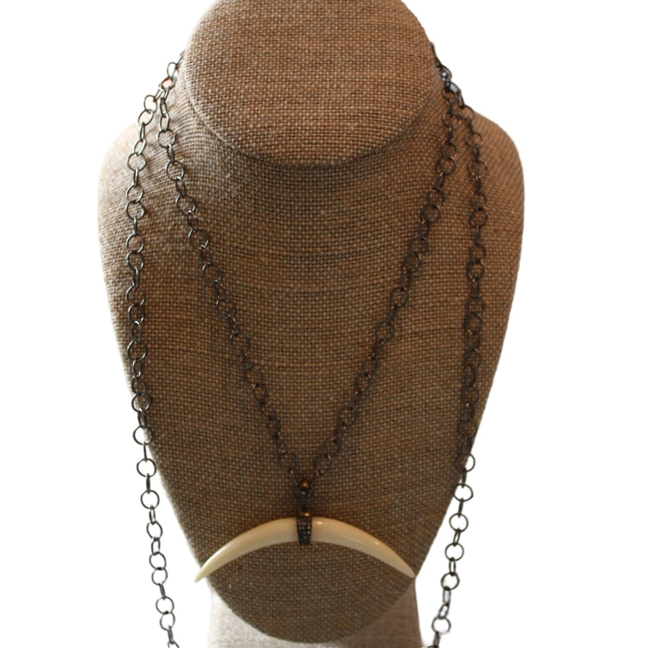 Gunmetal Chain Necklace with Horn