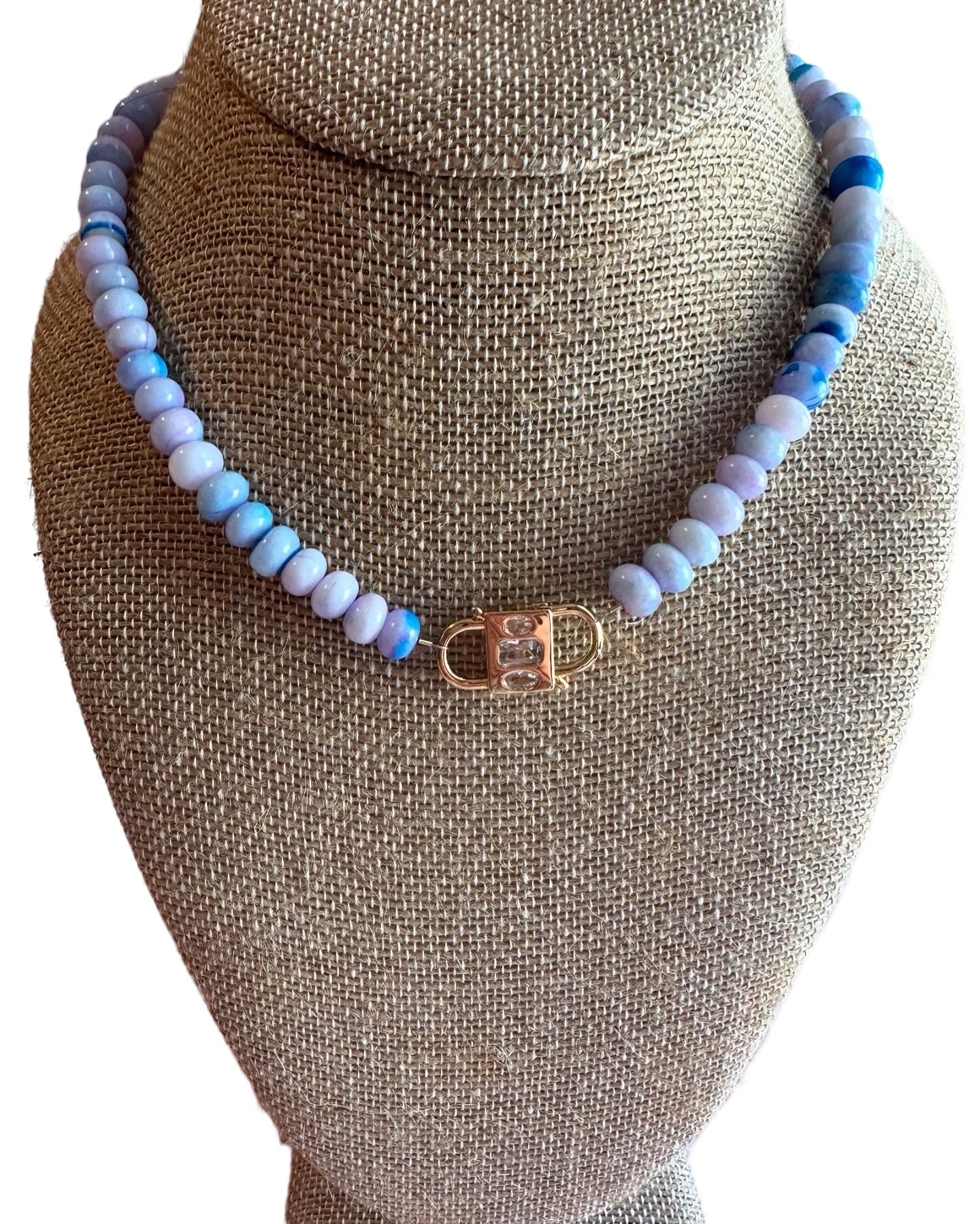 Blue Opal Necklace with Gold Carabiner