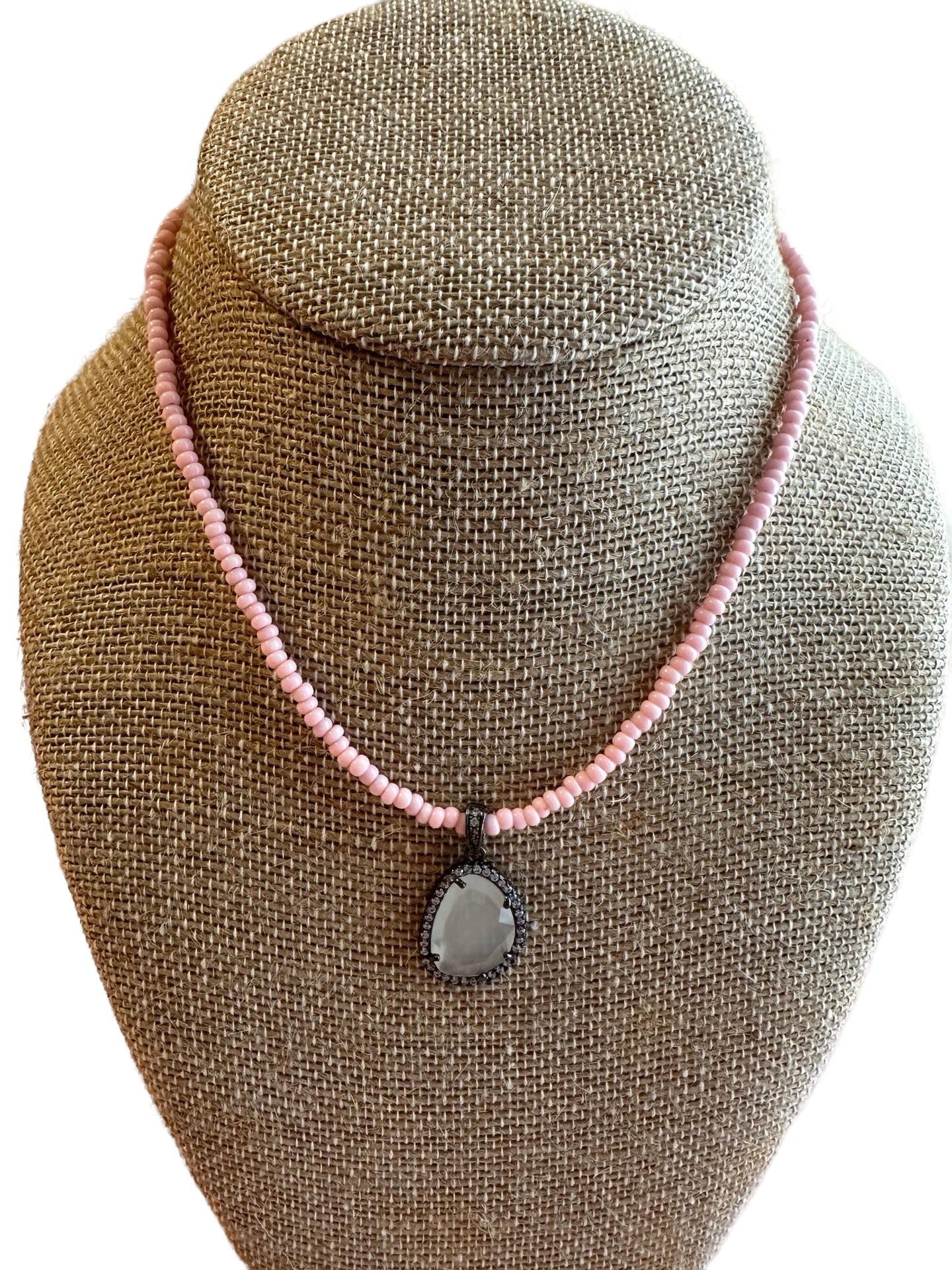 Pink Necklace with Grey Stone