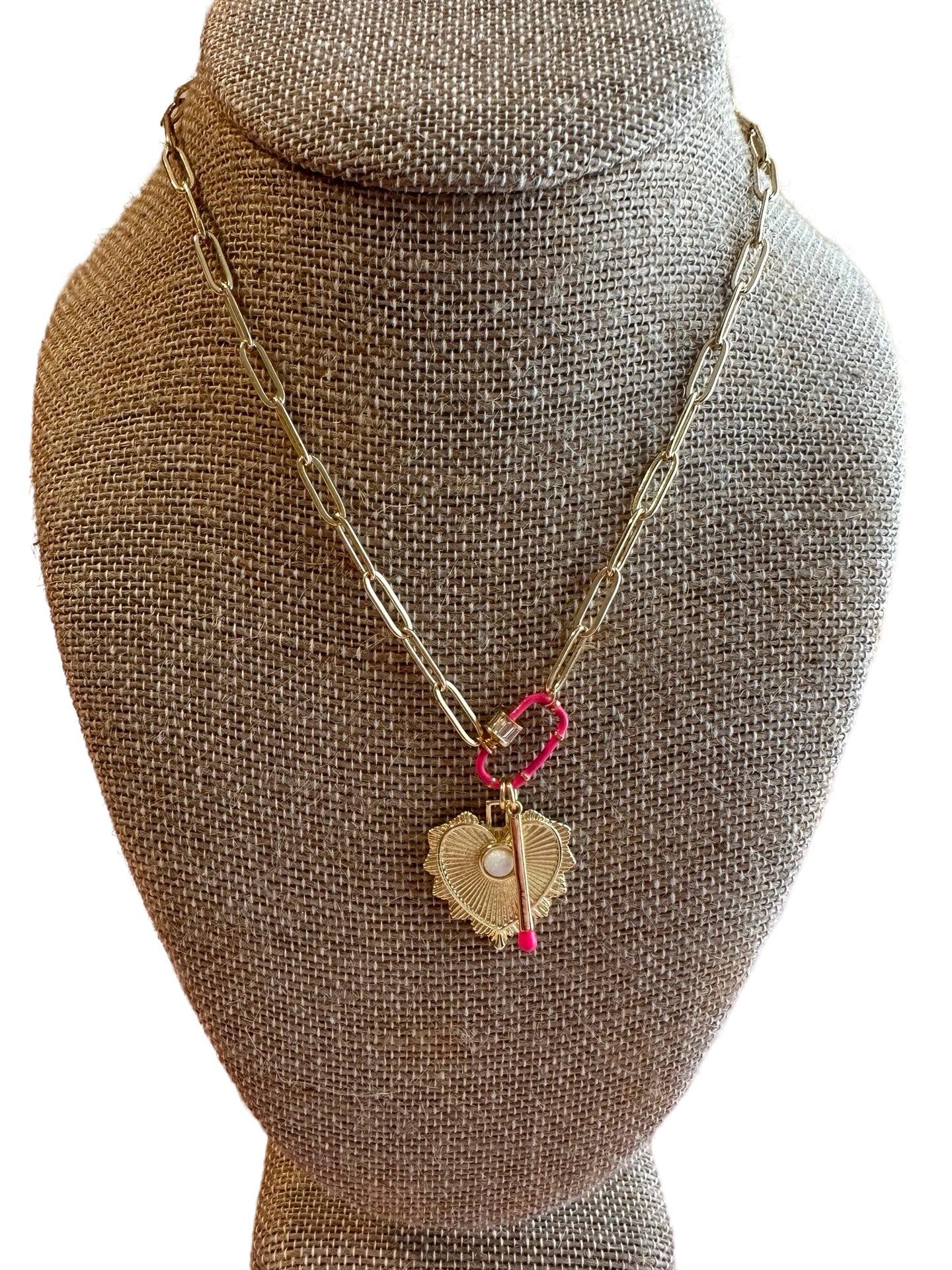 Pink Heart Carabiner Necklace