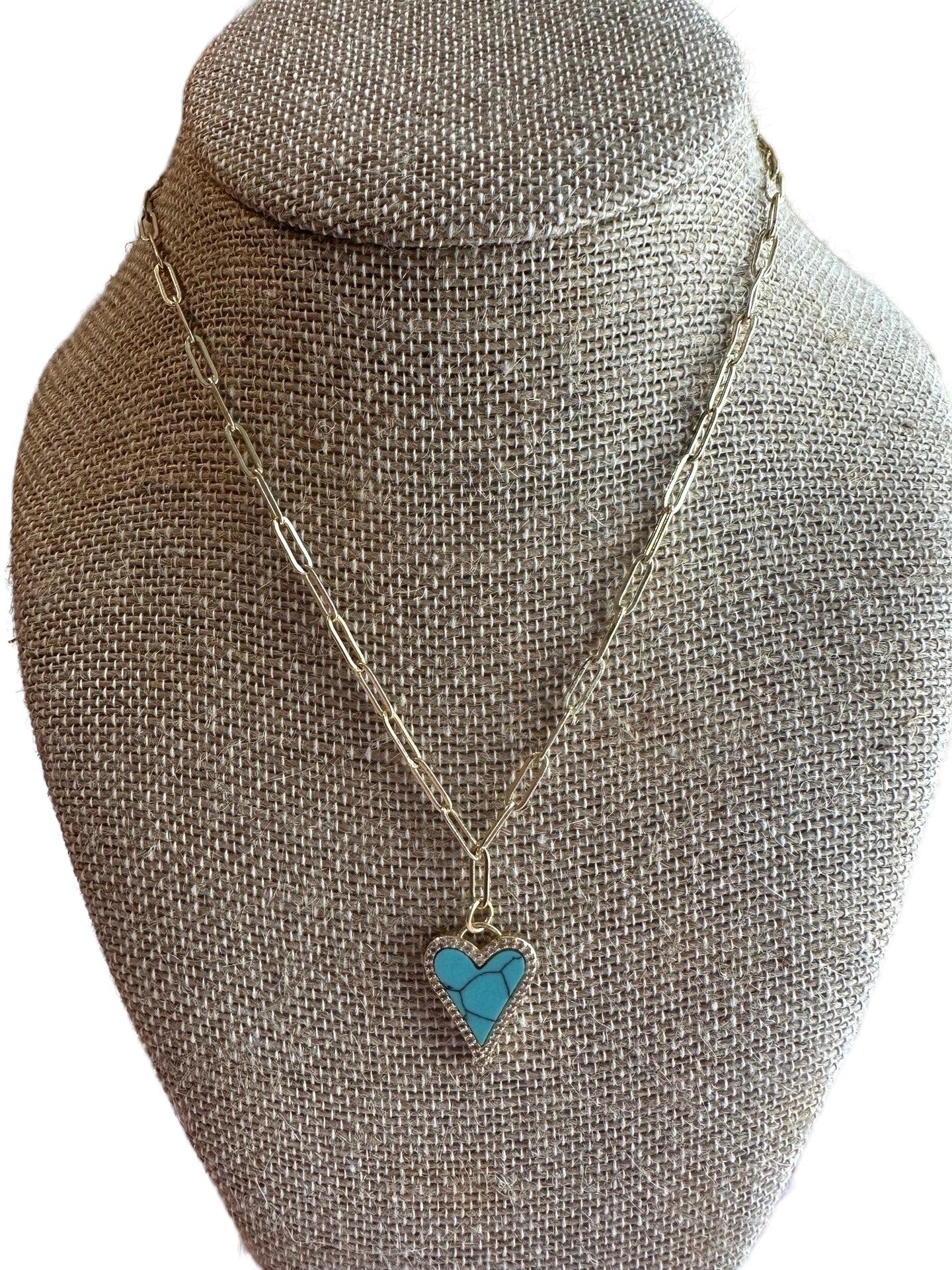 Turquoise Heart Necklace w/ Paperclip Chain