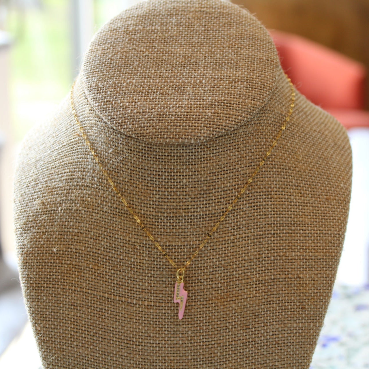 Pink Bolt on Sequin Chain Necklace