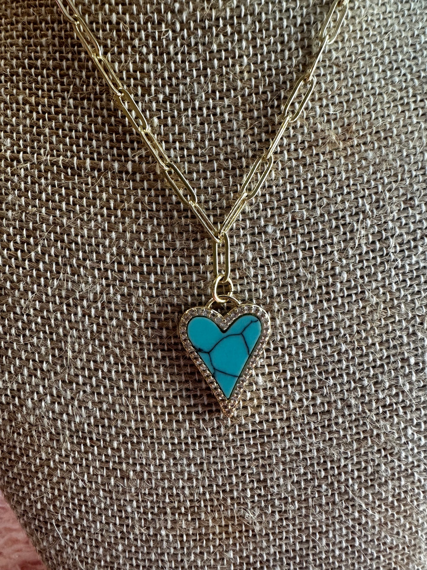 Turquoise Heart Necklace w/ Paperclip Chain