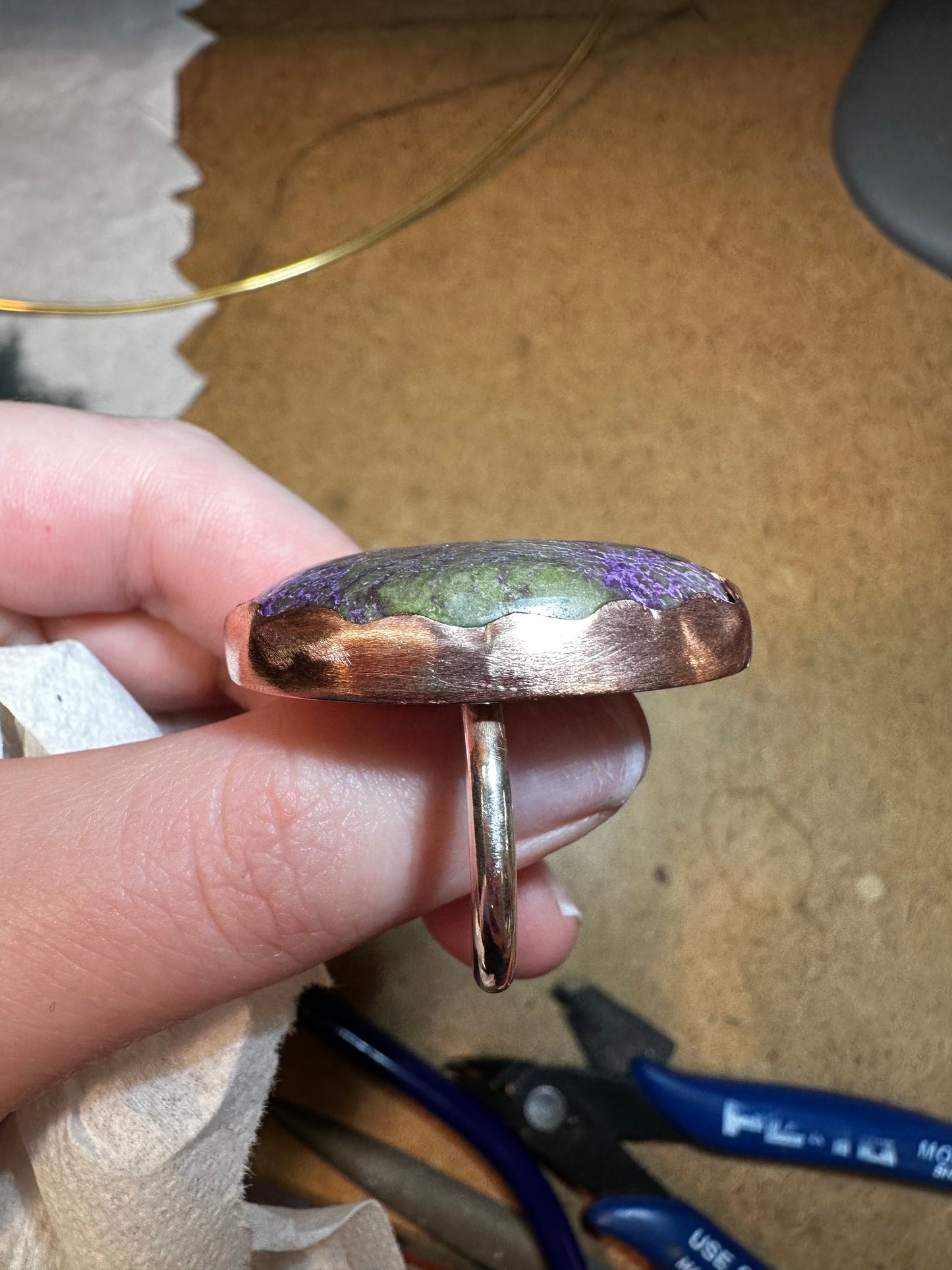 Green and Purple Stone Ring w/ Scalloped Bezel