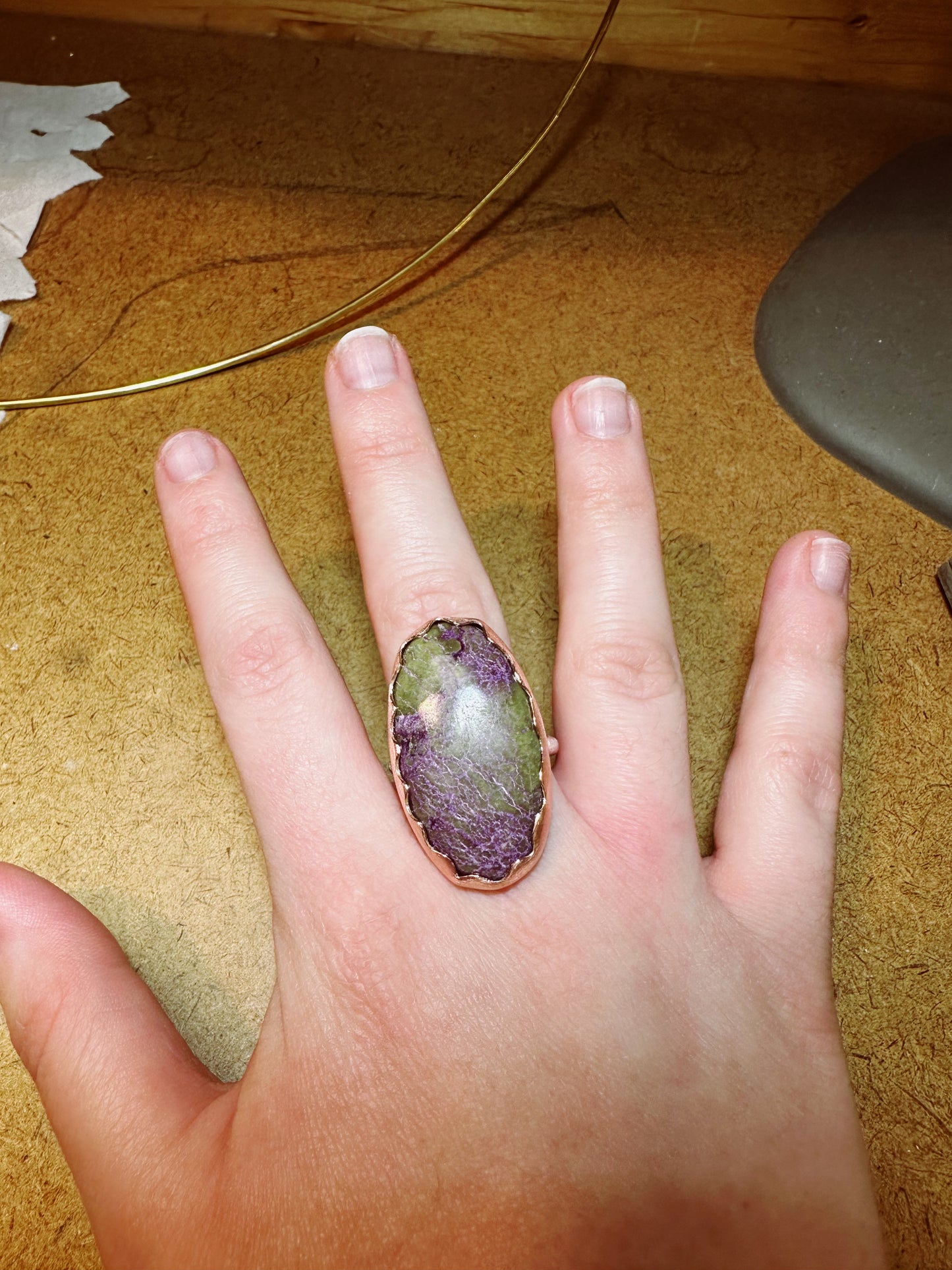Green and Purple Stone Ring w/ Scalloped Bezel