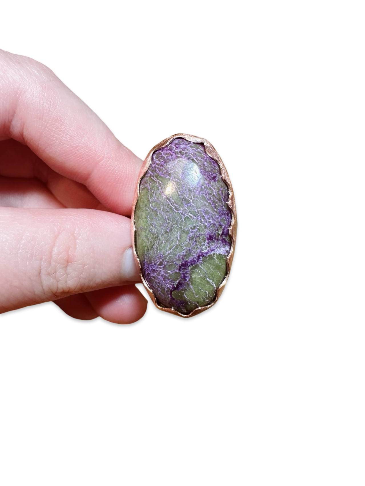 Green and Purple Stone Ring w/ Scalloped Bezel