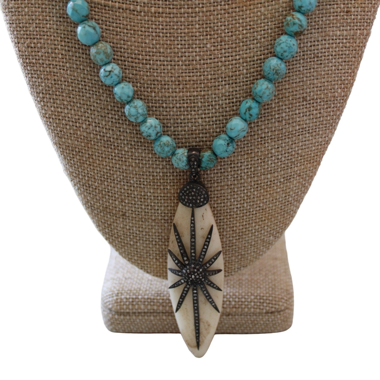 Turquoise Necklace w/ Pave Diamond Starburst Pendant