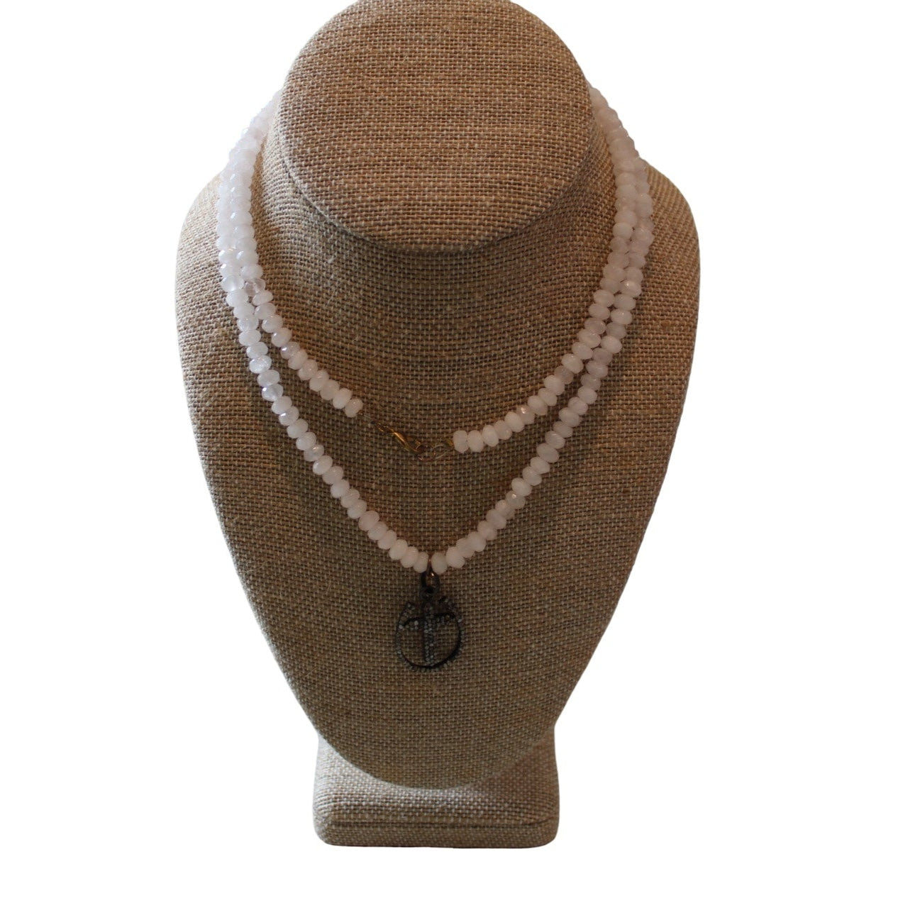 Rose Quartz Necklace w/ Pave Diamond Cross