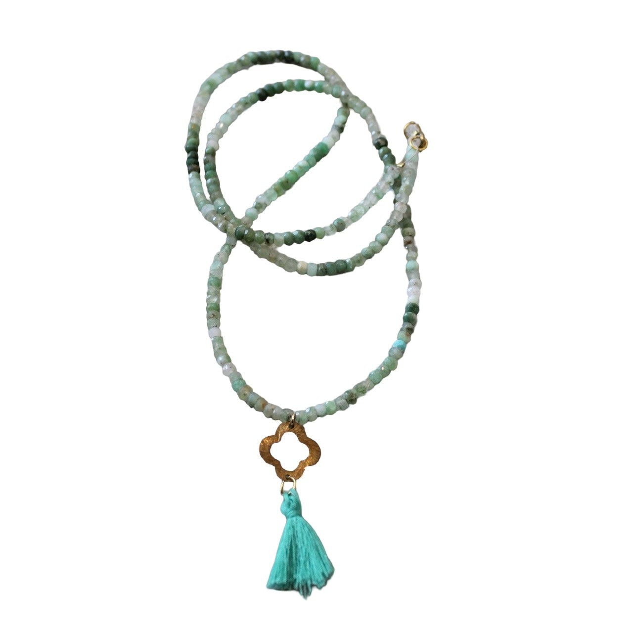 Green Tourmaline Necklace w/ Clover and Tassel