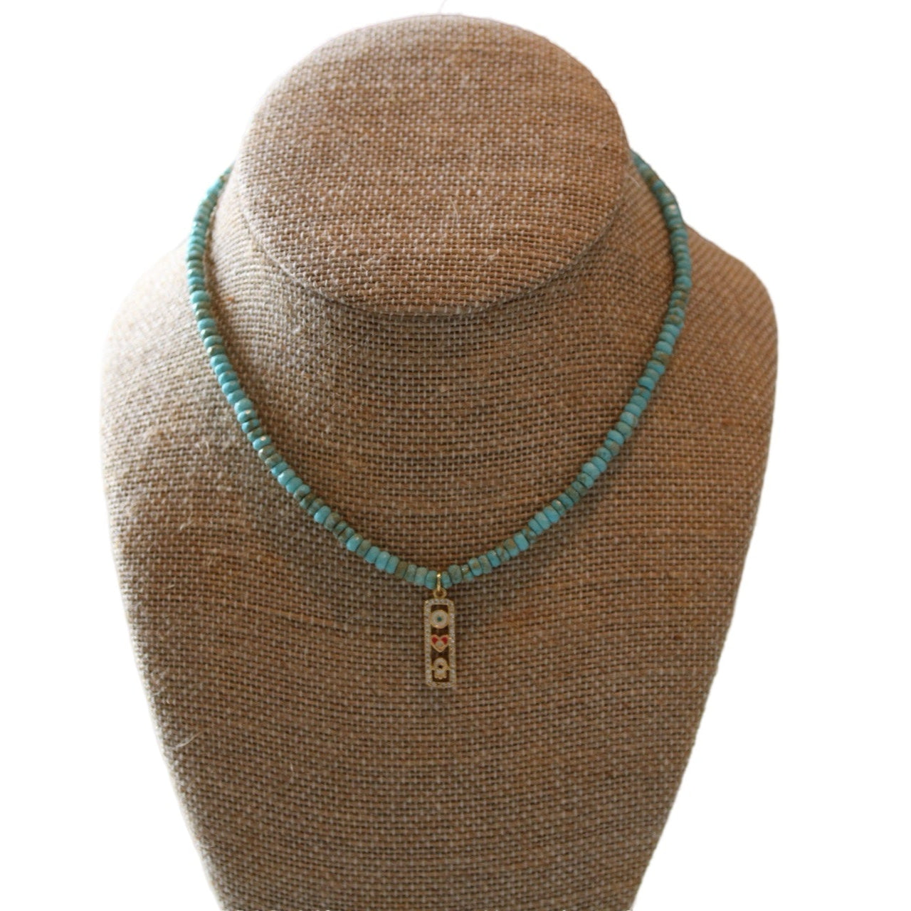 Turquoise Necklace with Heart and Evil Eye Charm