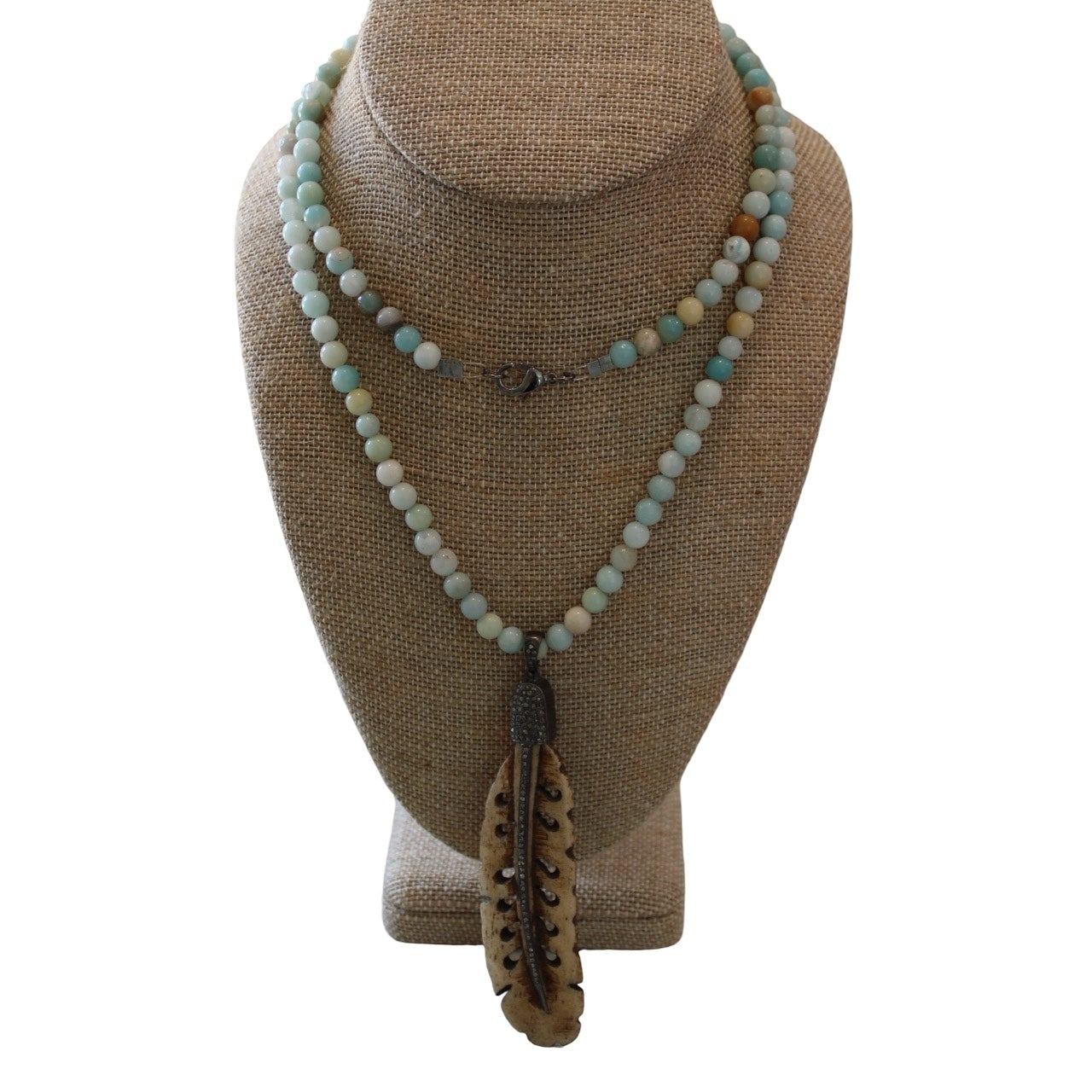Amazonite Necklace w/ Brown Pave Diamond Feather