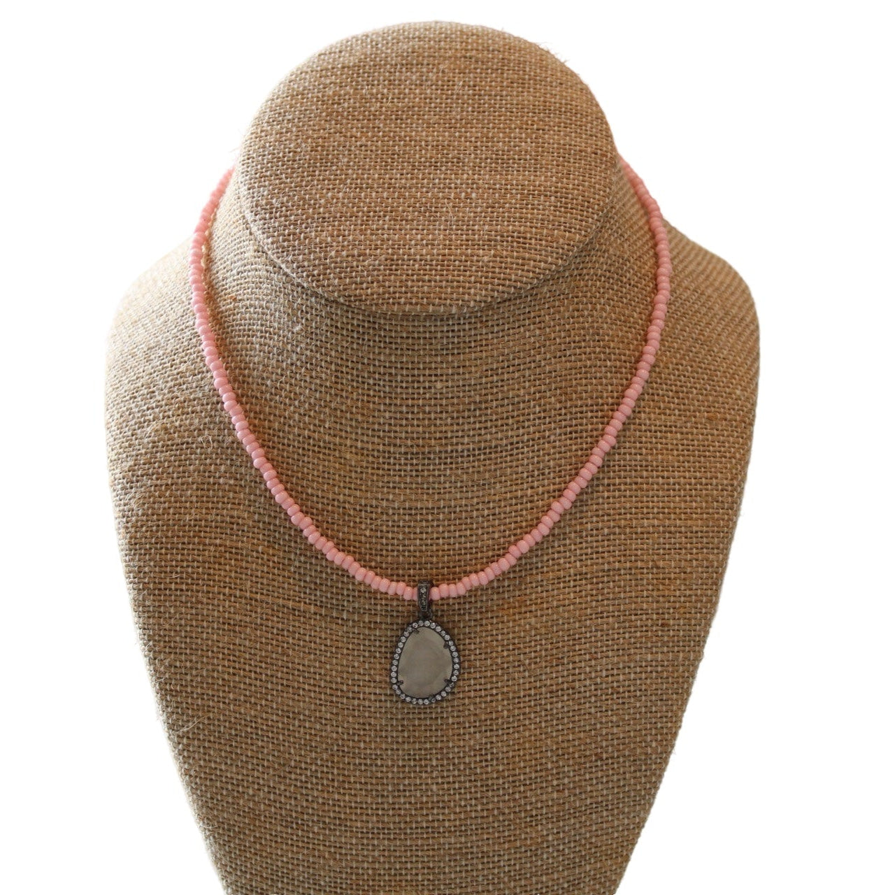 Pink Necklace with Grey Stone
