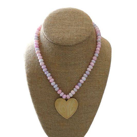 Lavender Opal Retro Heart Necklace