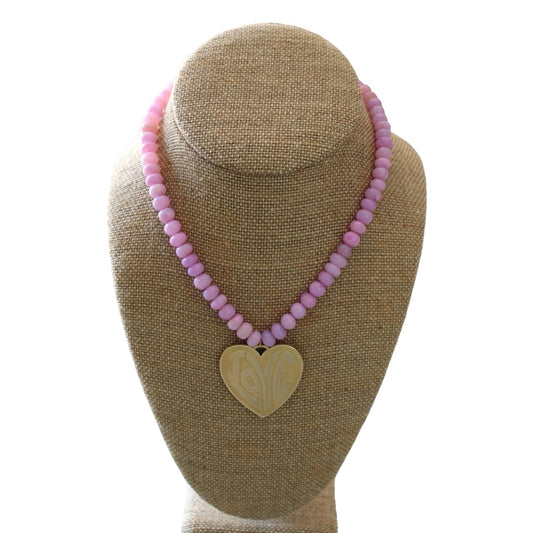 Pink Opal Retro Heart Necklace