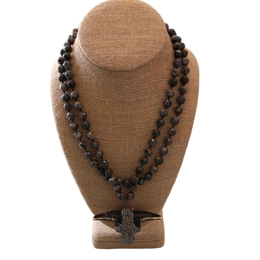 Labradorite Knotted Necklace w/ Bull Pendant