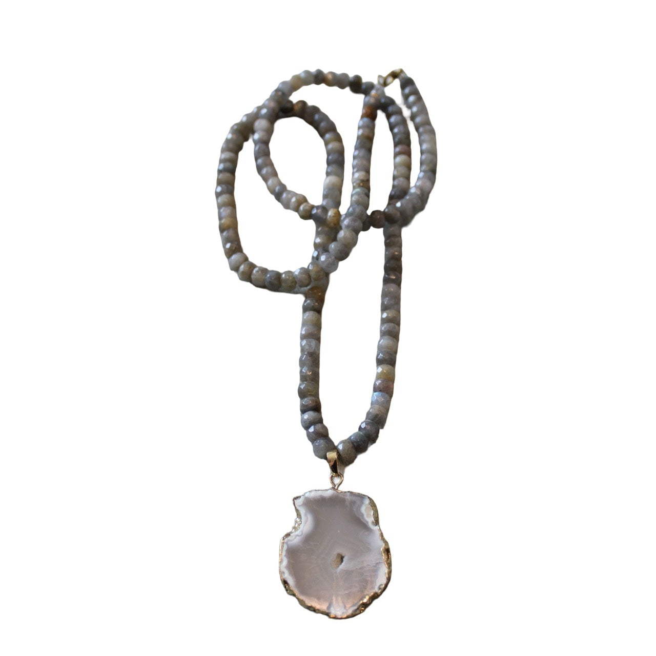 Labradorite Necklace w/ Agate Pendant