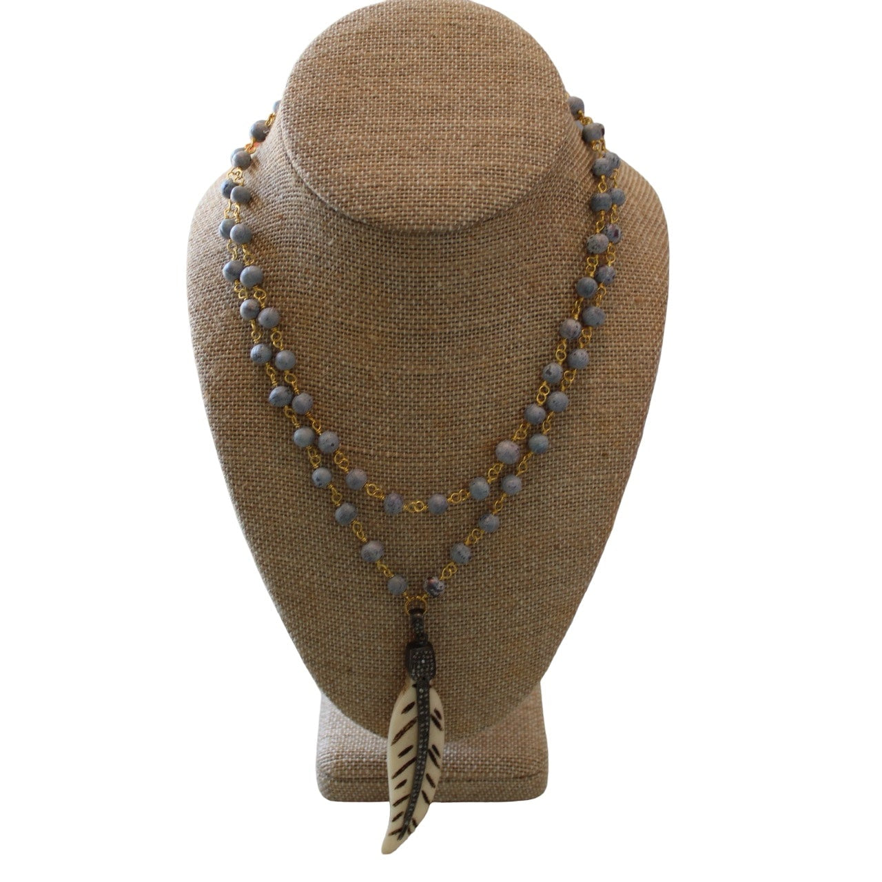 Blue Chain Necklace w/ Pave Diamond Feather