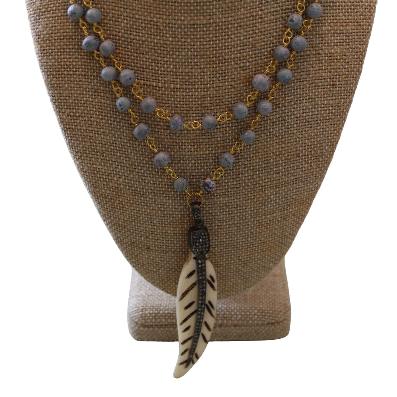 Blue Chain Necklace w/ Pave Diamond Feather
