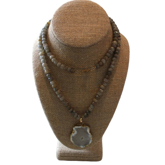 Labradorite Necklace w/ Agate Pendant