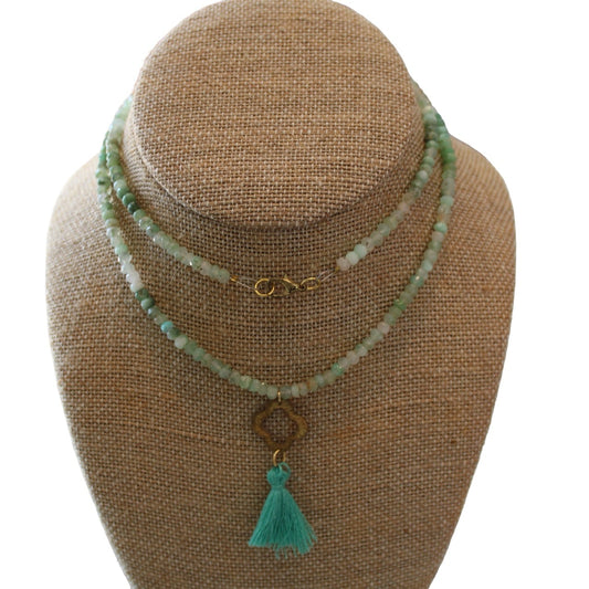 Green Tourmaline Necklace w/ Clover and Tassel