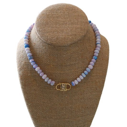 Blue Opal Necklace with Gold Carabiner