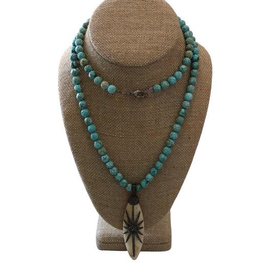 Turquoise Necklace w/ Pave Diamond Starburst Pendant